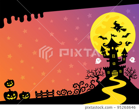 萬聖節鬼屋剪影和彩色漸變夜空背景 95268646