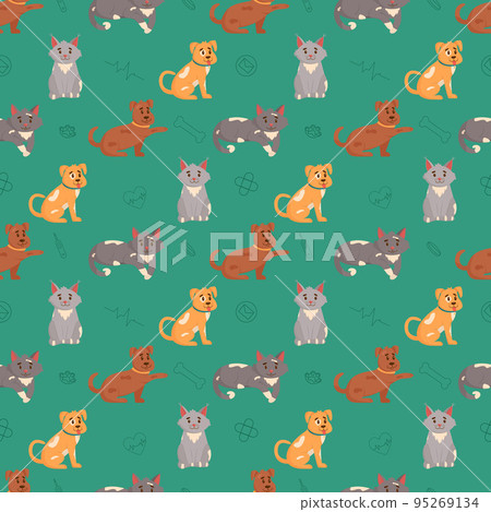Dogs and cats seamless pattern. Flat vector illustration 95269134