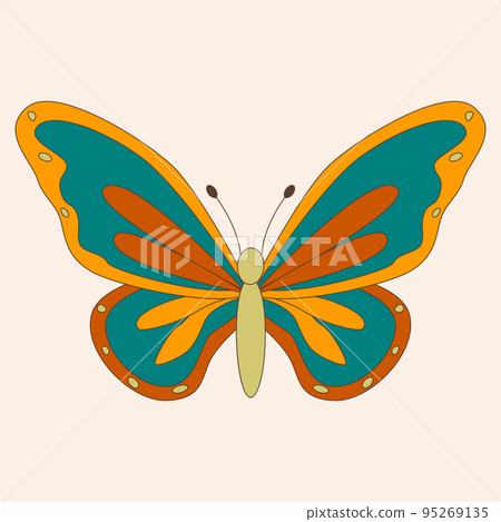 Retro 60s 70s hippie groovy butterfly for cards, stickers or poster design. Flat vector illustration 95269135