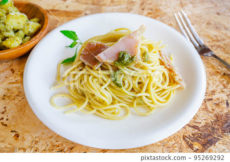 Raw Ham Basil Sauce Pasta 95269292