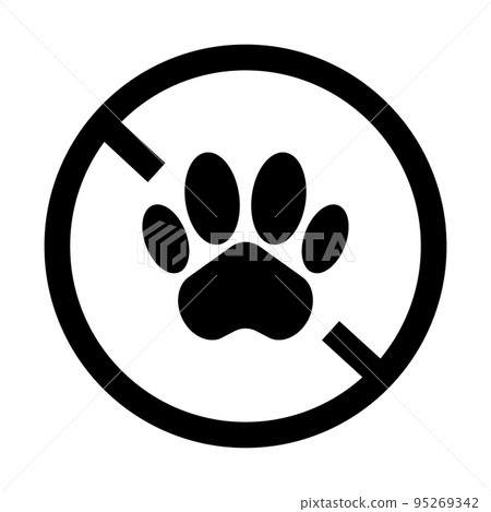 Simple animal prohibited silhouette sign. No pets allowed. Paw and stop sign. vector. 95269342