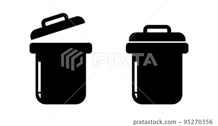 打開和關閉的垃圾桶剪影圖標集。浪費。向量。 95270356