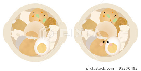 Oden in an earthenware pot for one person with and without faces 95270482