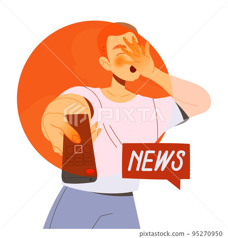 Stressed Man Character Scared with Bad News from TV Feeling Fearful Vector Illustration 95270950