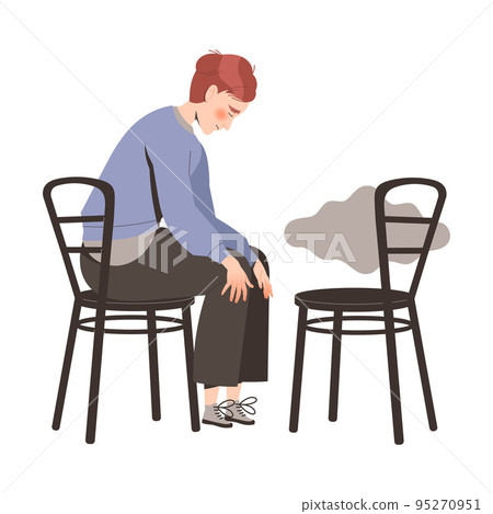 Stressed Man Character Feeling Sadness and Loneliness Sitting on Chair Vector Illustration 95270951