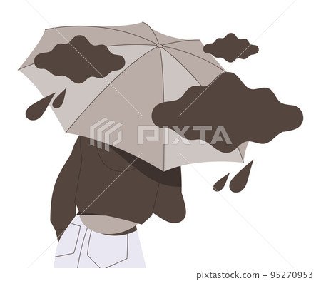 Stressed Man Character Under Umbrella with Black Rainy Cloud Feeling Sadness and Loneliness Vector Illustration 95270953