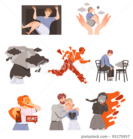 Stressed People Character Feeling Sadness and Loneliness Depressed with Bad News Vector Set Stressed People Character Feeling Sadness and Loneliness Depressed with Bad News Vector Set 95270957