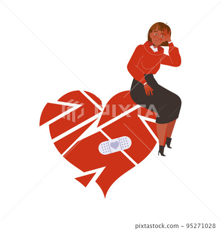 Relationship Problems with Woman Sitting on Broken Red Heart Suffering from Troubles in Relation Vector Illustration Relationship Problems with Woman Sitting on Broken Red Heart Suffering from Troubles in Relation Vector Illustration 95271028
