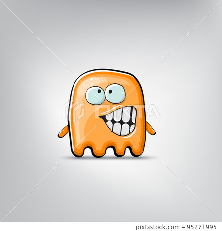 Funny cute smiling orange ghost monster isolated on grey background. Hand drawn cartoon ghost character with eyes and mouth , cute emoji. Funky Halloween spirit element. 95271995