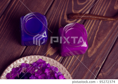 Spa accessories top view. Spa violet products 95272374