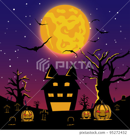 vector illustration Halloween silhouette with elements Trees, full moons, castles, pumpkins, funerals, bats. vector illustration Halloween silhouette with elements Trees, full moons, castles, pumpkins, funerals, bats. 95272432