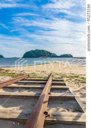Tombolo on the Higashihazu Coast, a straight - Stock