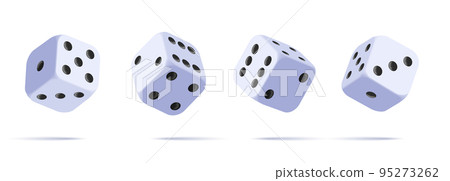 White dices with black dots set. Rounded corners cubes in the air, render 3d icons White dices with black dots set. Rounded corners cubes in the air, render 3d icons 95273262