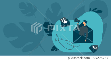 Man Drawing Sharing Positive Comments And Good Reactions Through Megaman. Smart Man Drawing Distributing Wonderful Review Over A Bullhorn. 95273287