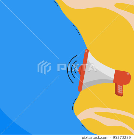 Megaphone Drawing With Conversation Bubble Showing New Announcement. Bullhorn Voice Device With Speech Balloon Presenting Fresh And Important News Messages. 95273289