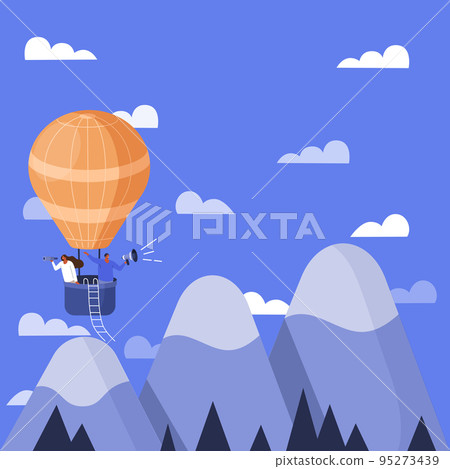 Group Of People Drawing Holding Their Megaphones Talking And Sharing Idea With Each Other To Chat Cloud. Mob Line Drawing Making New Announcement At One Another. 95273439