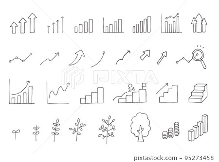 與圖表和增長相關的手繪插圖集(單色) 與圖表和增長相關的手繪插圖集(單色) 95273458