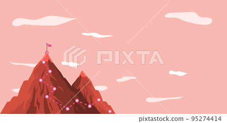 Man On A Mountain Drawing Proud Of His Climbing Success To The Clouds. Athlete On A Cliff Celebrating Achievement Ascending To The Top. Sports Guy Reaching The Sky. 95274414