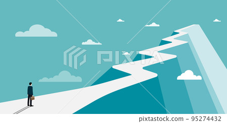 Man On A Mountain Drawing Proud Of His Climbing Success To The Clouds. Athlete On A Cliff Celebrating Achievement Ascending To The Top. Sports Guy Reaching The Sky. 95274432