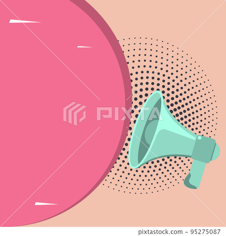 Megaphone Drawing With Conversation Bubble Showing New Announcement. Bullhorn Voice Device With Speech Balloon Presenting Fresh And Important News Messages. 95275087