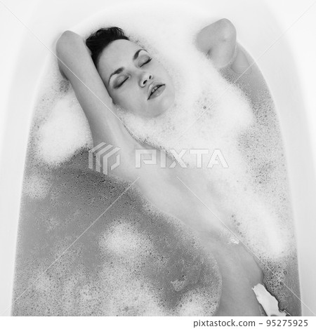 portrait of young beautiful woman in bathroom portrait of young beautiful woman in bathroom 95275925