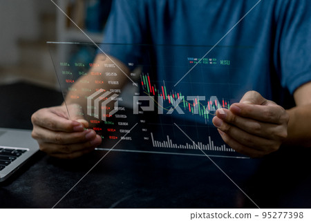 Businessman virtual screen graph stock market indicator currency exchange financial management forex. business profit chart trade growth index economy concept. 95277398