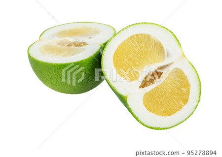 Citrus Sweetie or Pomelit, oroblanco isolated on white background close-up. 95278894
