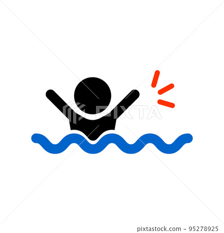 一個人在海中淹死的圖標。海上事故。向量。 95278925
