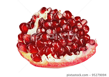Fresh ripe part of a pomegranate isolated on white background. Full depth of field. Fresh ripe part of a pomegranate isolated on white background. Full depth of field. 95279094