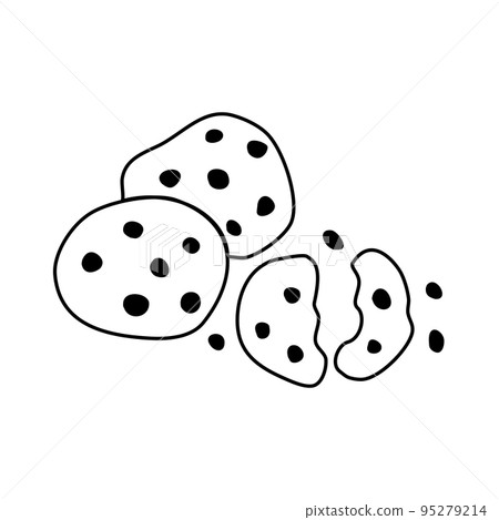 Chocolate chip cookie, doodle style flat vector outline for kids coloring book Chocolate chip cookie, doodle style flat vector outline for kids coloring book 95279214