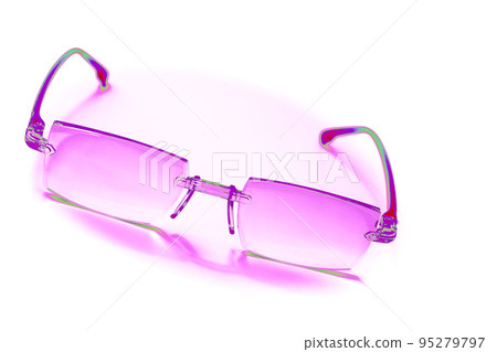 Neon pink purple eyeglasses to improve vision trance. isolated Neon pink purple eyeglasses to improve vision trance. isolated 95279797