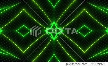 Geometric abstract background. Abstract symmetrical composition, green gray 3d elements. 3d render abstract kaleidoscope with 3d simple objects. Motion design style 95279926