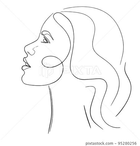 One line face. Linear sketch woman face. Female portrait vector hand drawn illustration outline. 95280256
