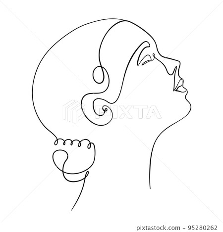 One line face. Linear sketch woman face. Female portrait vector hand drawn illustration outline. One line face. Linear sketch woman face. Female portrait vector hand drawn illustration outline. 95280262