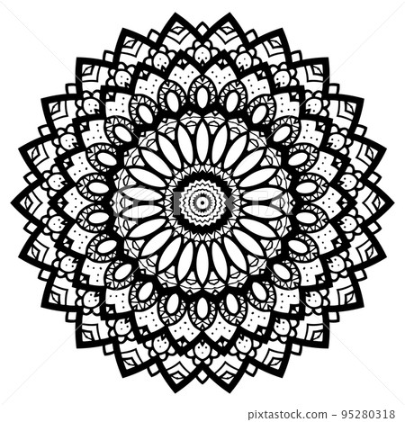 Mandala Coloring book template. wallpaper design, lace pattern and tattoo. decoration for interior design. Vector handdrawn ethnic oriental circle ornament. white background. Indian style Mandala Coloring book template. wallpaper design, lace pattern and tattoo. decoration for interior design. Vector handdrawn ethnic oriental circle ornament. white background. Indian style 95280318