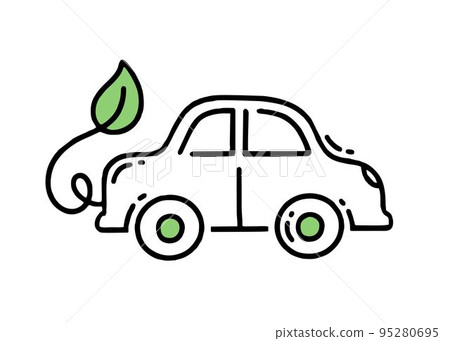 Electric car. Co2 climate change concept green energy. Vector isolated doodle Electric car. Co2 climate change concept green energy. Vector isolated doodle 95280695