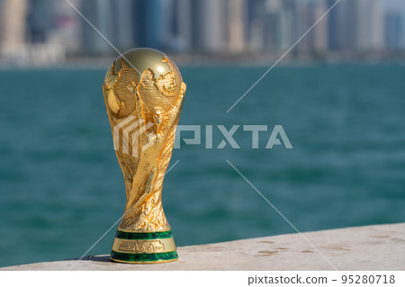FIFA World Cup Trophy on the Doha corniche, Qatar. 95280718