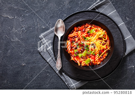 Black Bean Soup with spiral pasta and vegetables Black Bean Soup with spiral pasta and vegetables 95280818