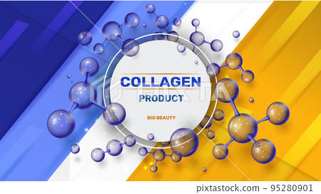 Chemistry science. Medical molecule 3D background. Nanotechnology brochure. Medicine poster. Collagen cosmetic product. Bio beauty. Molecular connection. Vector banner design template 95280901