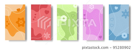 Spring pattern, vertical social media story banner. Fashion flowers different colors background, floral gift frame, happy sale cards with botanical elements. Covers collection, vector set 95280902