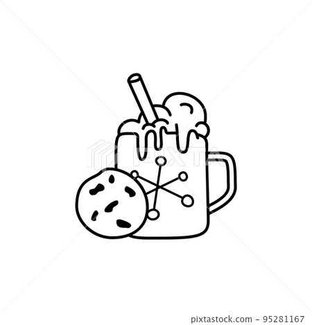 Christmas line icon from the Christmas camping series. Happy Holidays symbol and elements. Stock winter vector. Cup with cookies 95281167