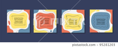 Text box frames, social media templates. Square doodle forms with tag lines, quotes posters, circle tidy quotation. Bubble speech, blank template for comment or message. Vector design illustration 95281203