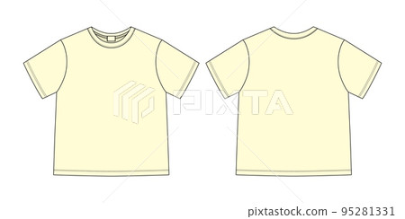 Apparel technical sketch unisex t shirt. Light yellow color. T-shirt design template. Front and back views. Apparel technical sketch unisex t shirt. Light yellow color. T-shirt design template. Front and back views. 95281331