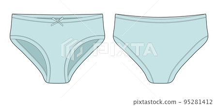 Technical sketch of briefs for girls. Female underpants. Mint color. Women casual panties. Technical sketch of briefs for girls. Female underpants. Mint color. Women casual panties. 95281412