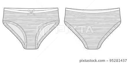 Technical sketch of briefs for girls. Female underpants. Grey melange color. Technical sketch of briefs for girls. Female underpants. Grey melange color. 95281437
