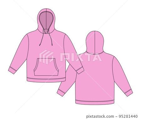 Hoodie template in pastel lilac color. Apparel hoody technical sketch mockup. 95281440