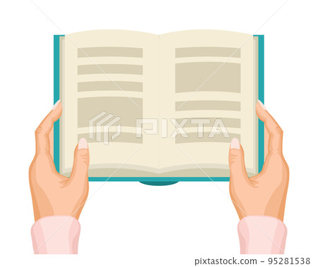 Women's hands with a book. Reading hobby concept. Illustration, vector 95281538