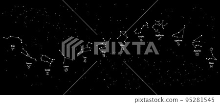 Astrological constellations of zodiac signs on the night sky with stars, set. Horoscope, vector Astrological constellations of zodiac signs on the night sky with stars, set. Horoscope, vector 95281545