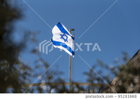 Large Israel flag waving in the wind Large Israel flag waving in the wind 95281668