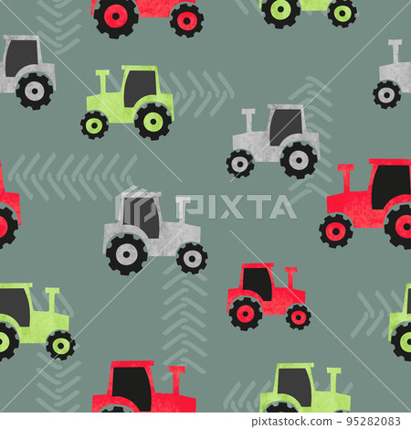 Seamless watercolor colorful tractor pattern for kids 95282083
